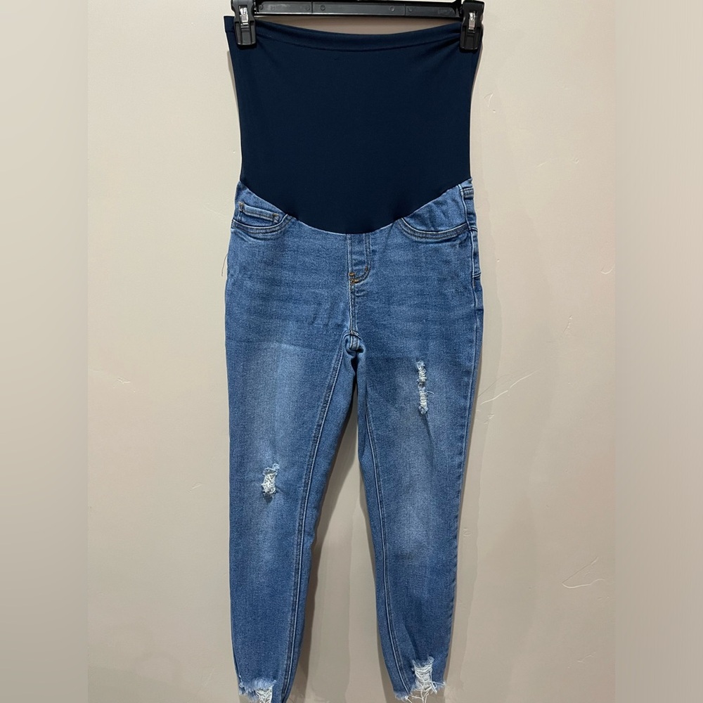 S.O.N.G Maternity Blue Jeans, lightly distressed size small